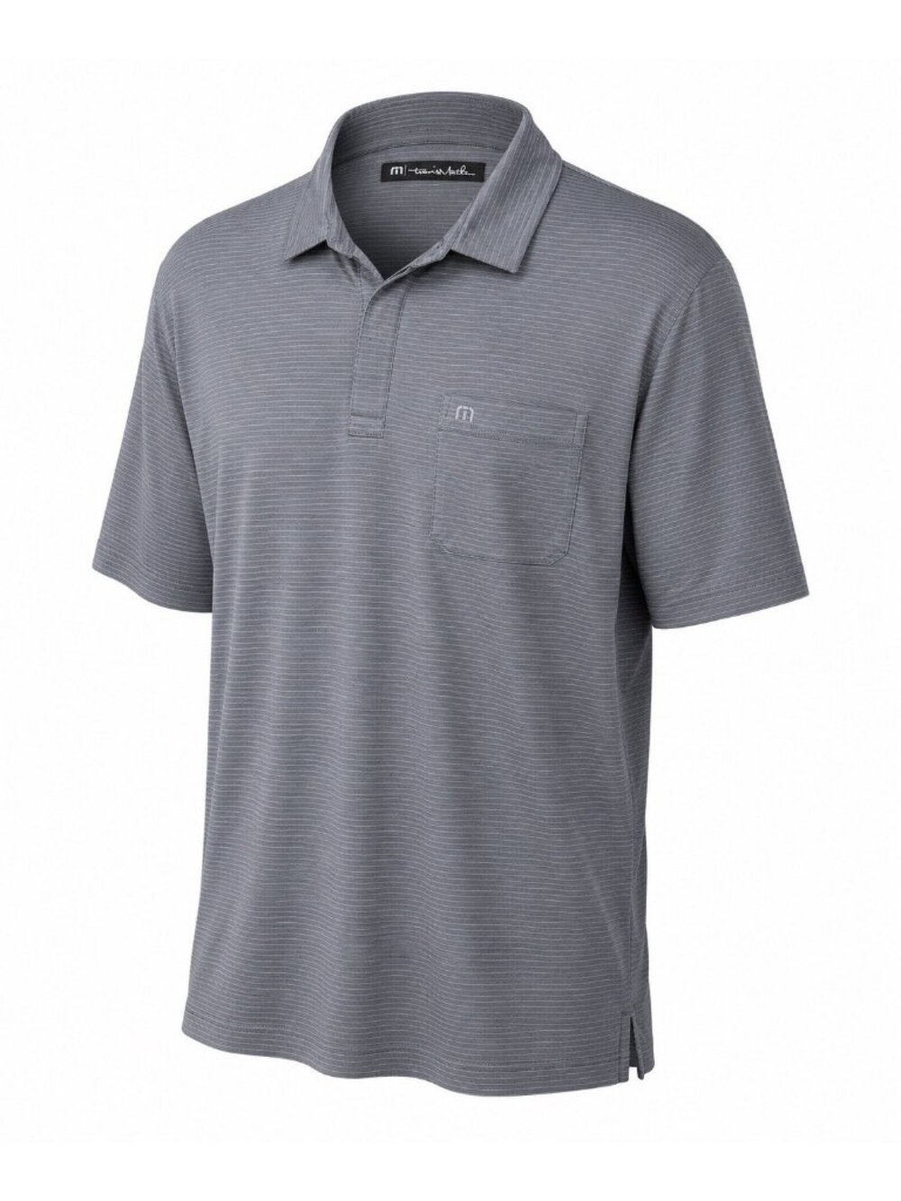 TravisMathew Golf Polo Shirt Mens L Gray Pima Cotton Pocket Striped Peru Luxury